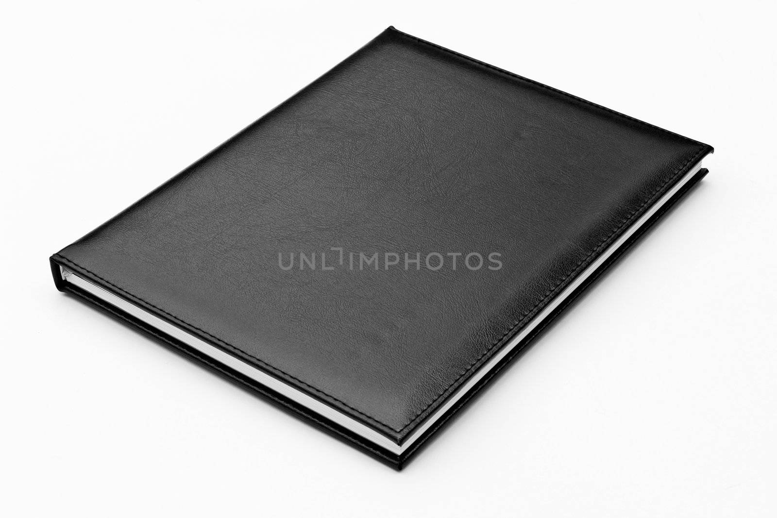 black leather case notebook isolated on white background