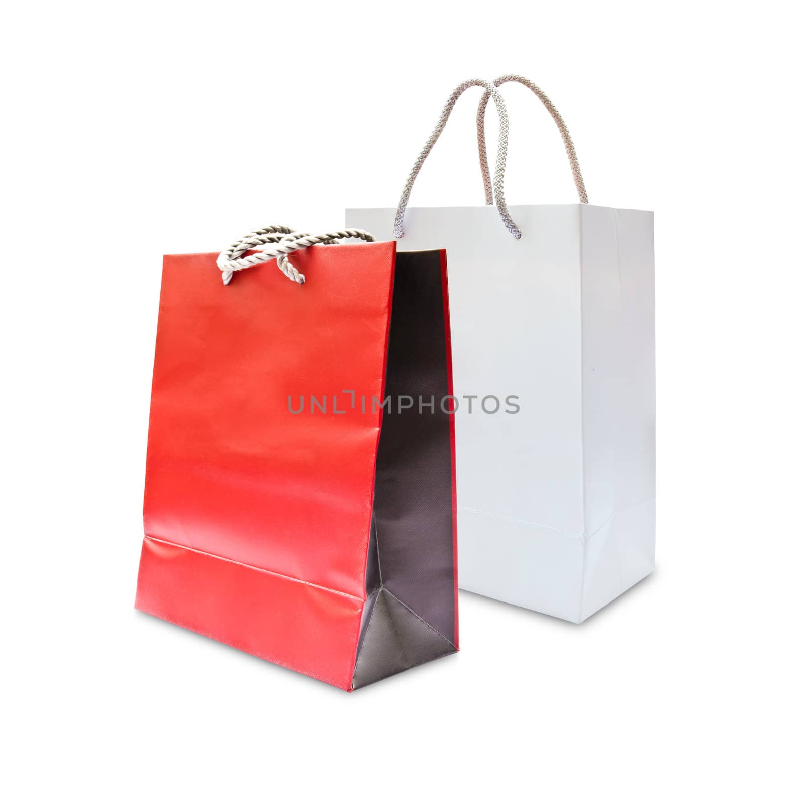 red and white paper shopping bag isolated by tungphoto