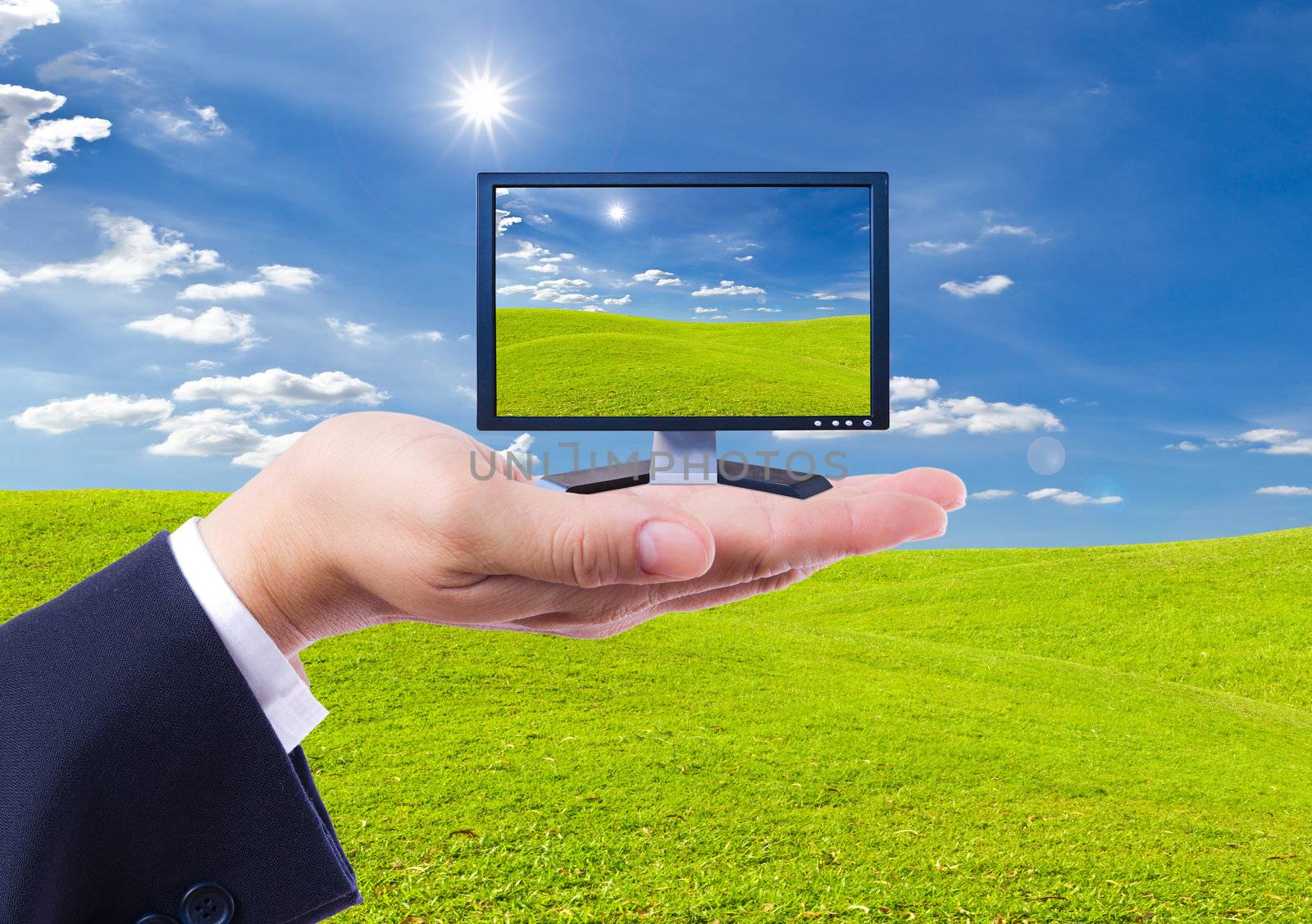 LCD Monitor in hand isolated