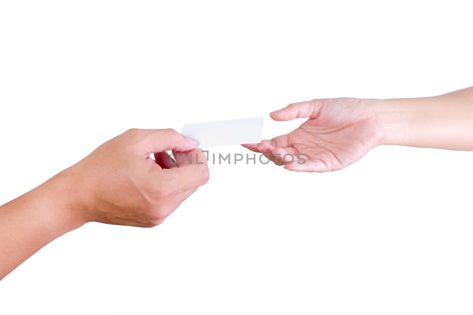 hand of man give name card to woman by tungphoto