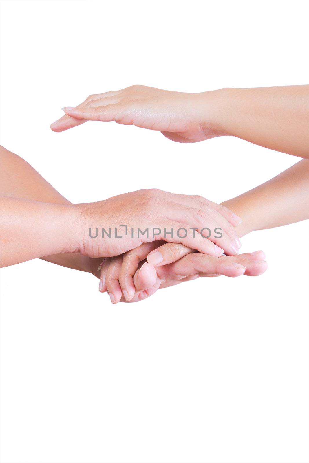 man and womam holding hands isolated on white background