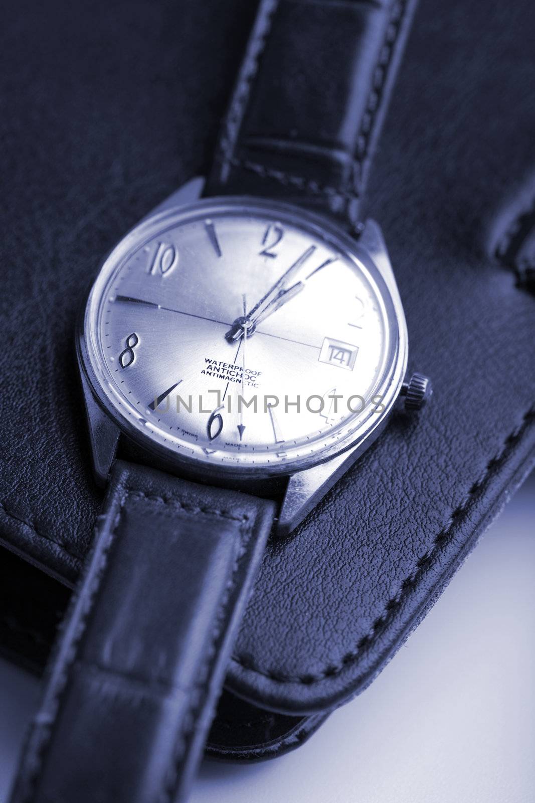 leather organizer and watch (shallow DOF)