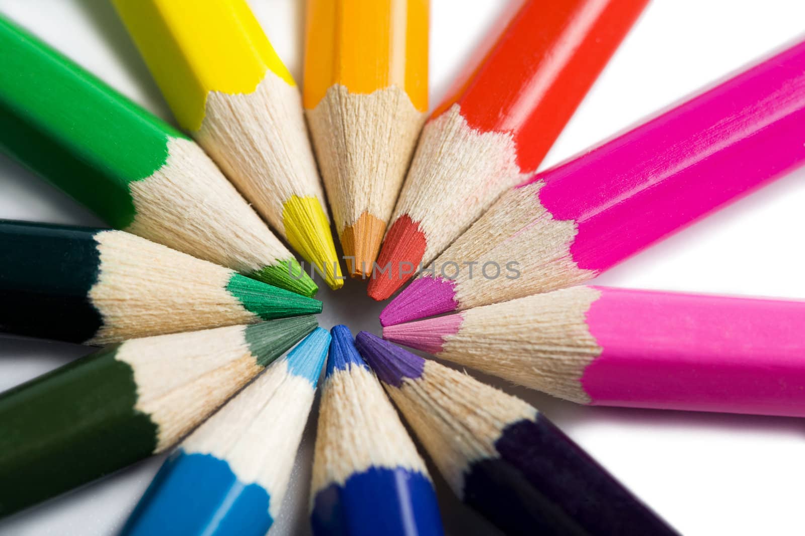colored pencils in round shape
