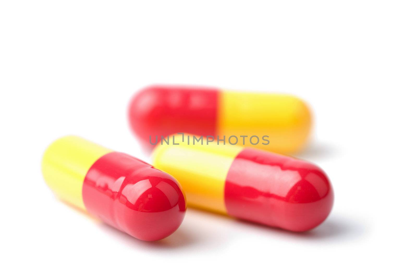 macro of capsule pills isolated