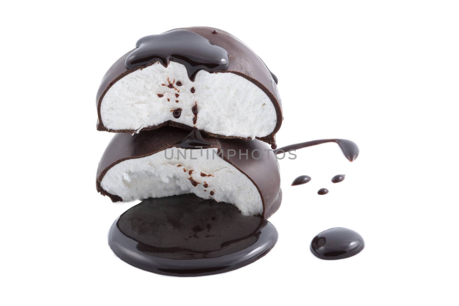 marshmallows in chocolate syrup