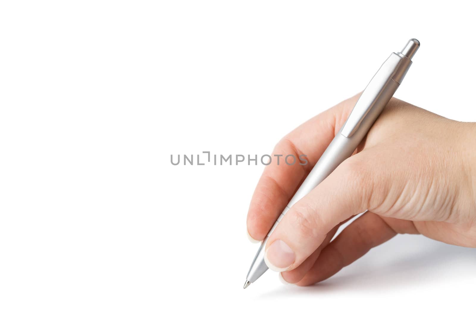 hand holding pen isolated
