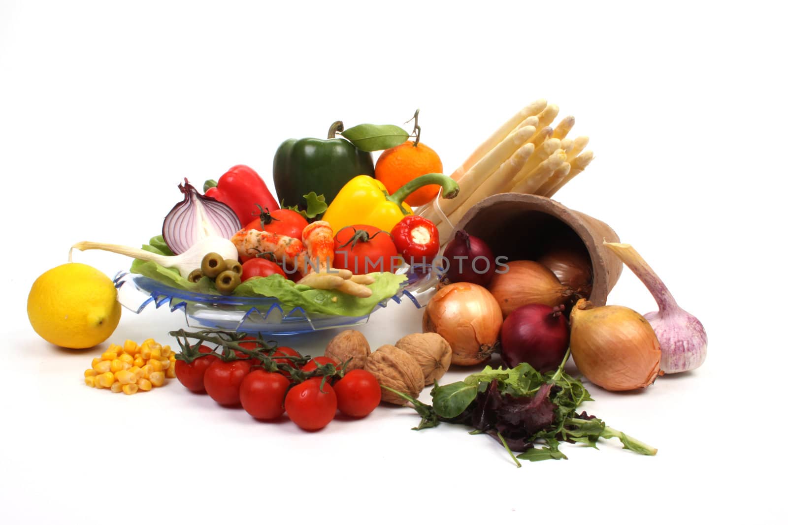 Various fresh products to make a healthy salad