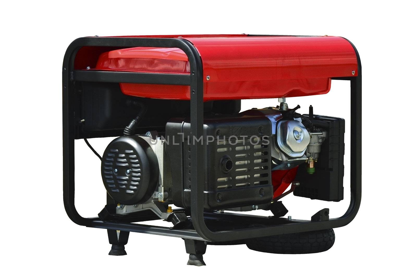 Portable fuel electricity generator, isolated on white background.
