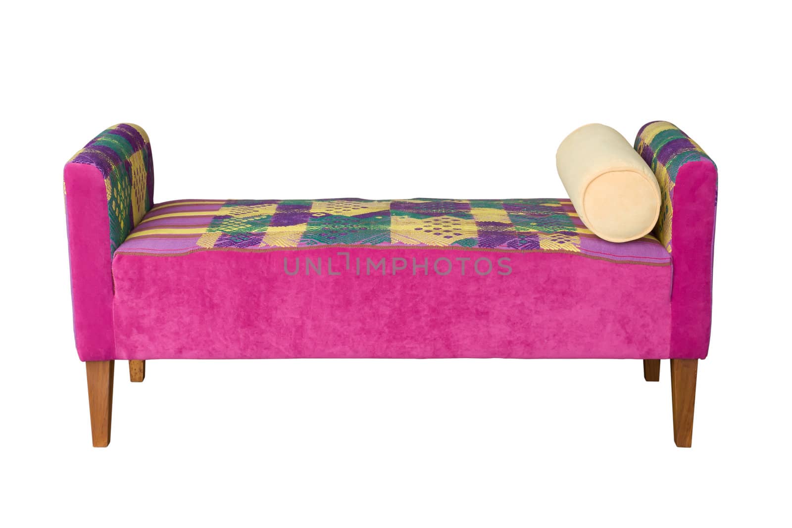 Front of Pink Fabric Sofa on white background by nuttakit