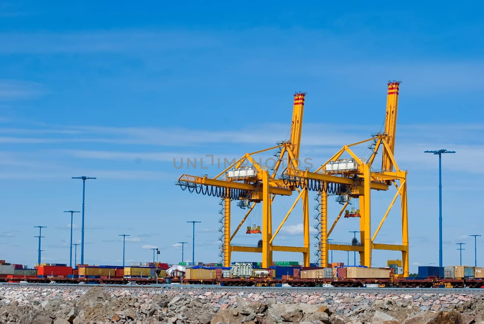 Containers loading at sea trading port