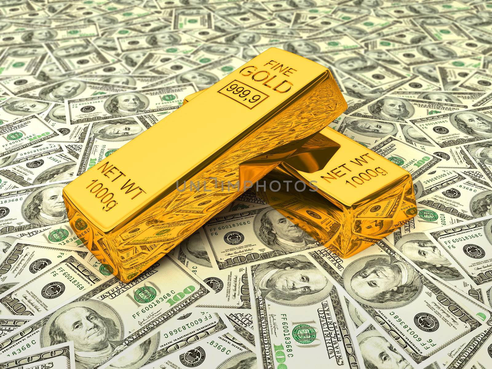 Invest in gold - bank gold bars bullions on dollars