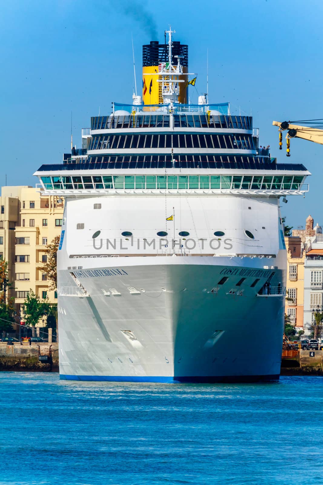 CADIZ, SPAIN - JUN 04: Grand-class cruise ship  Costa Mediterranea at the harbor of Cadiz on Jun 04, 2012 in Cadiz, Spain