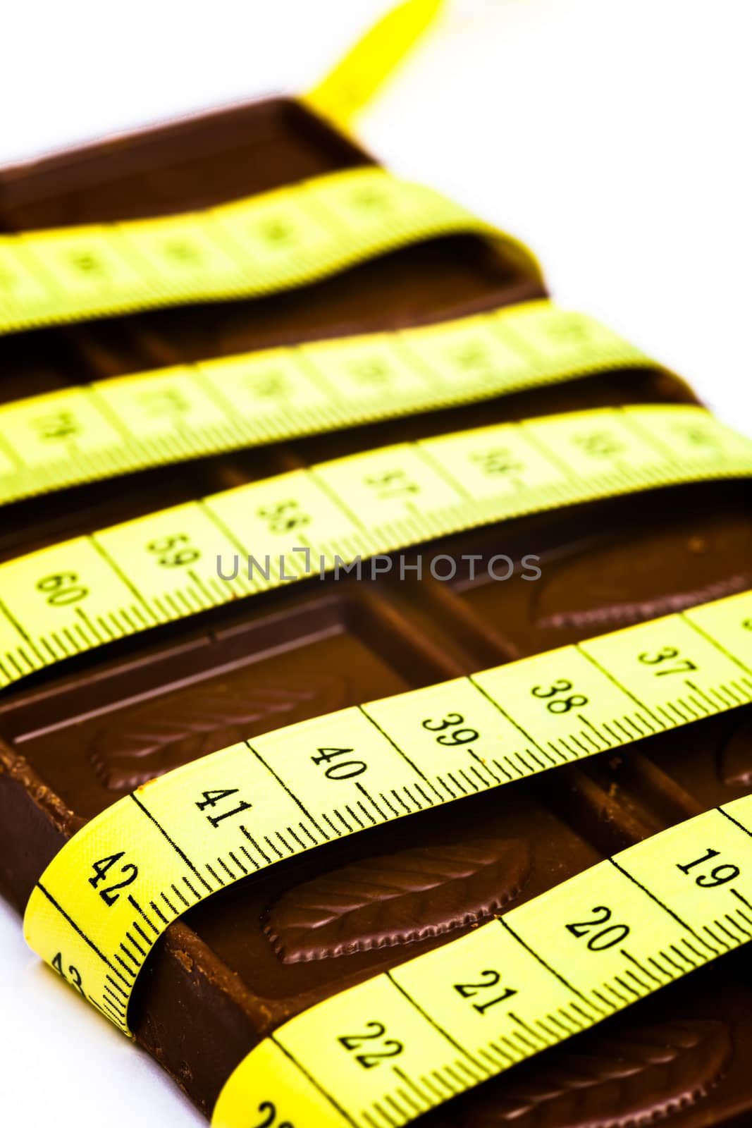 A composition of chocolate bars embodied in a tape measure