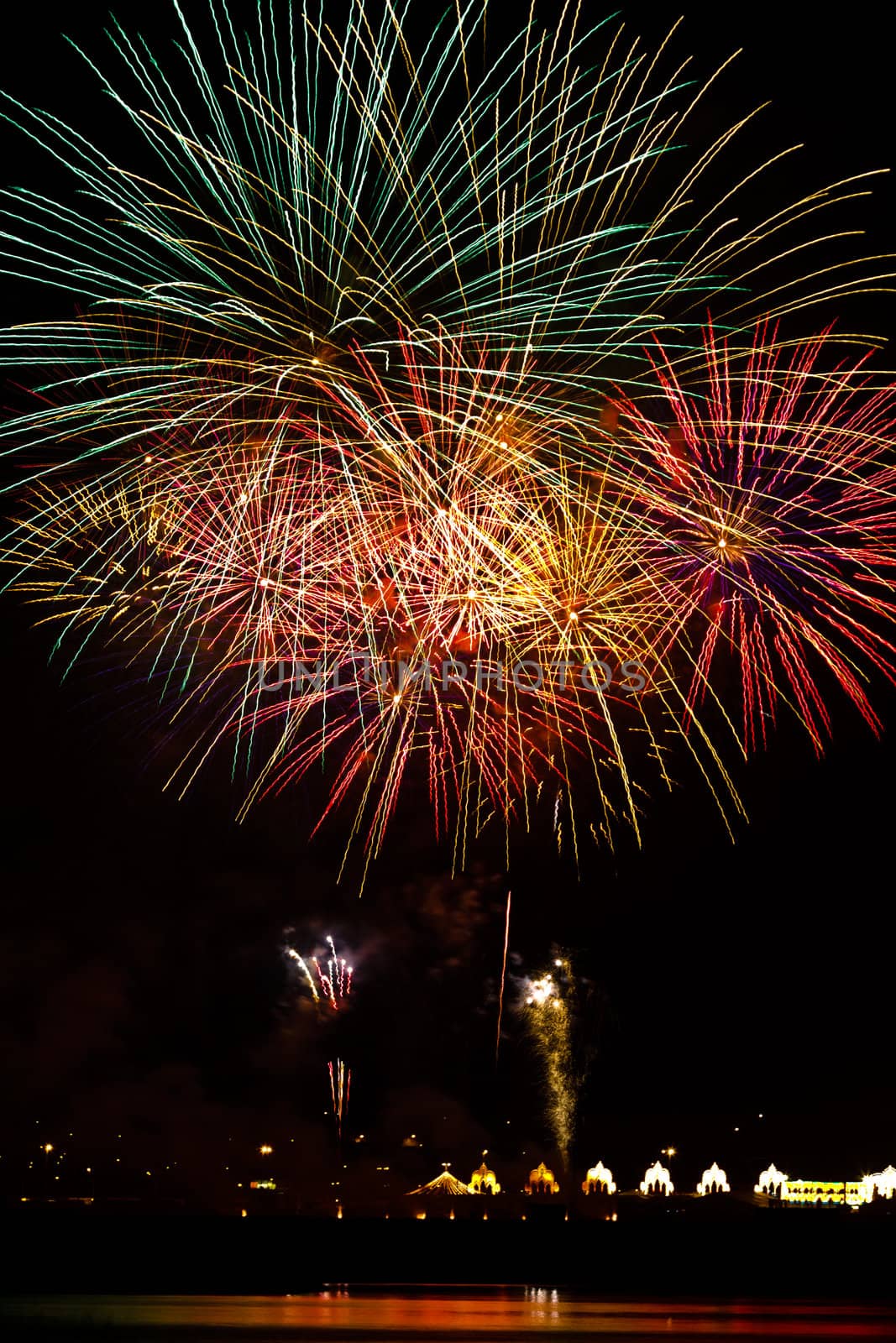 Firework streaks in the night sky