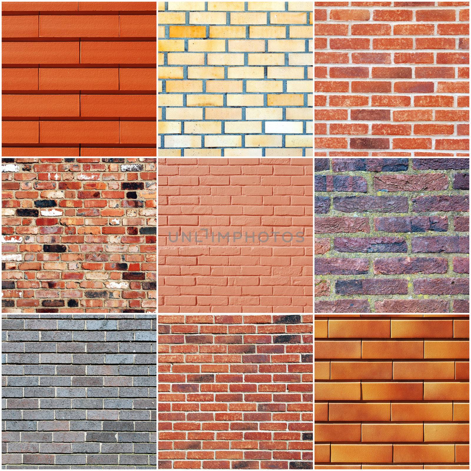 collection of nine brick wall as a background or texture