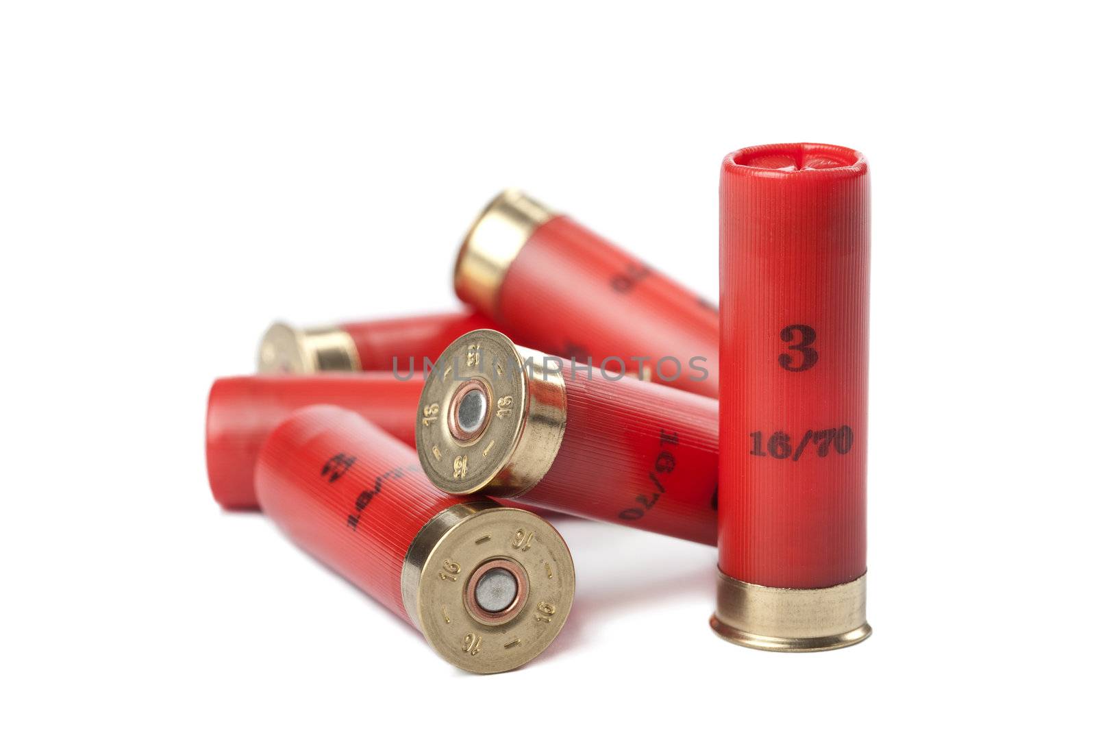 shotgun cartridges isolated over white
