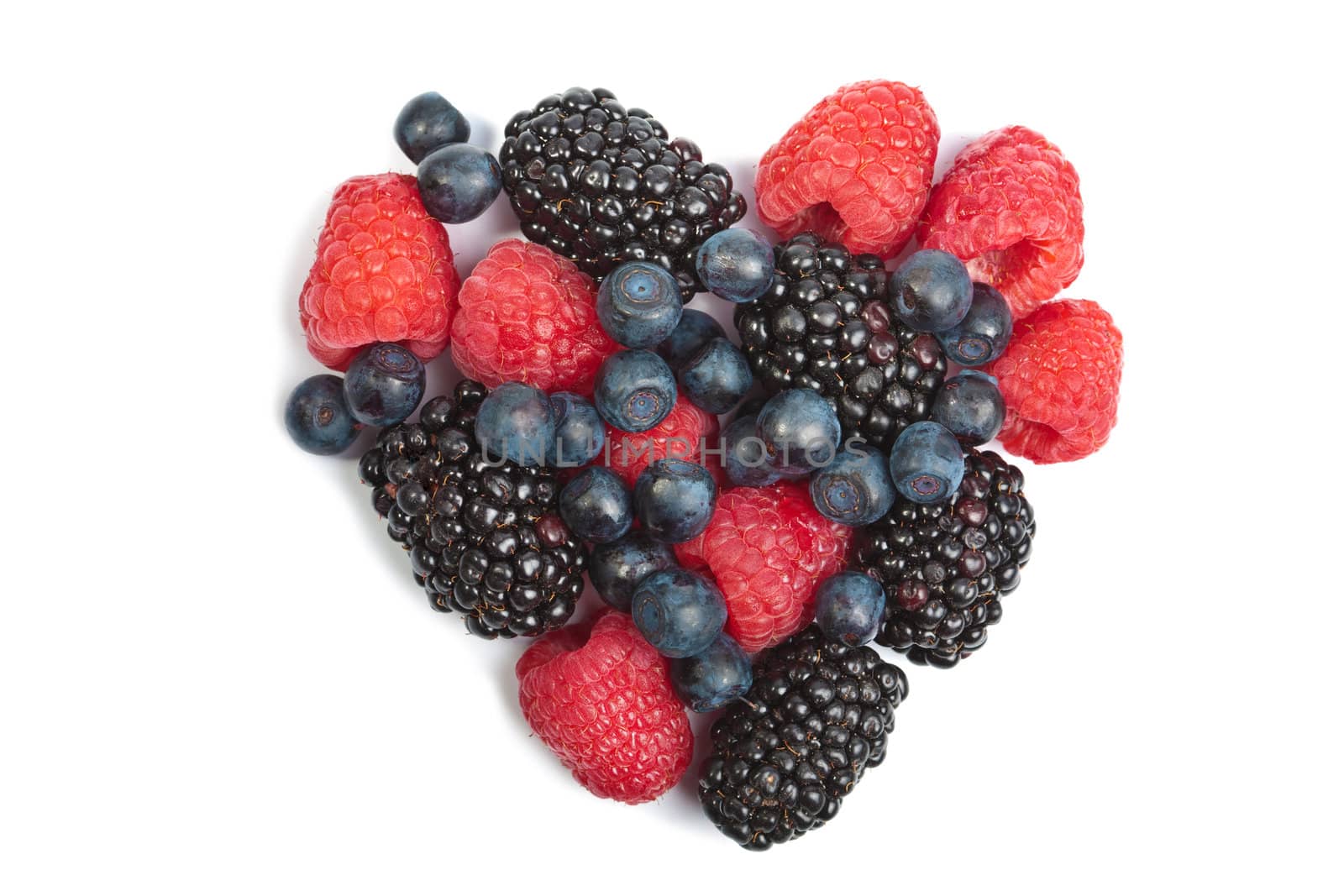 heart of fresh berries isolated