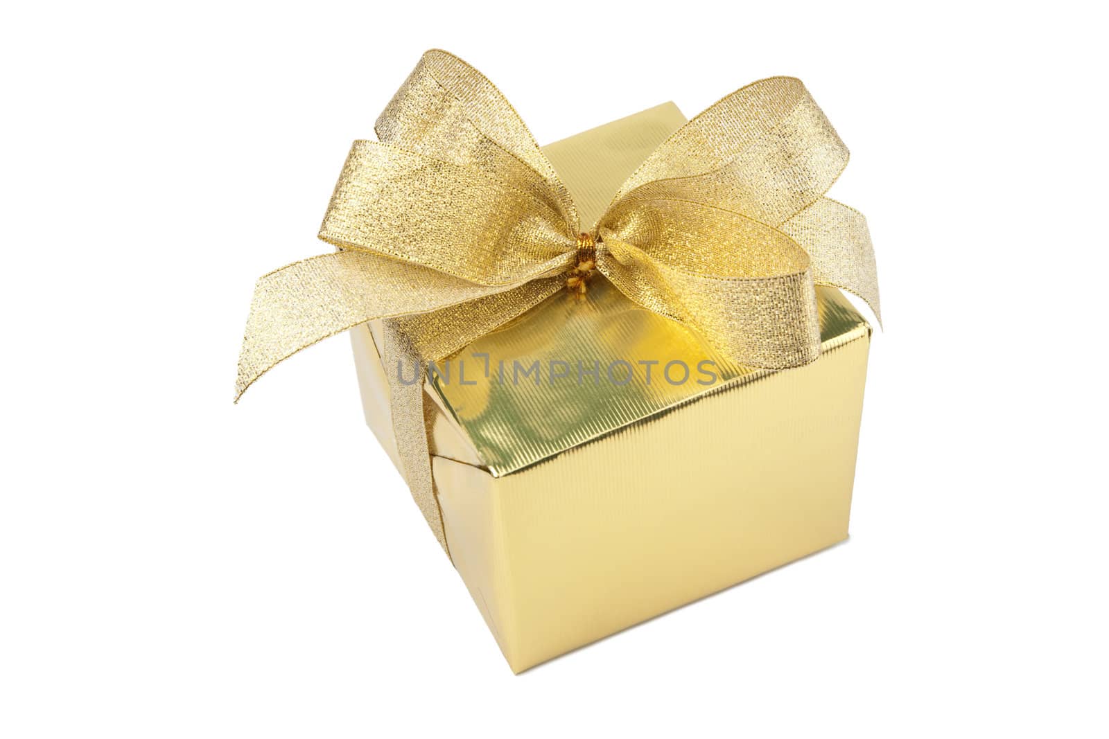 golden gift box with bow isolated