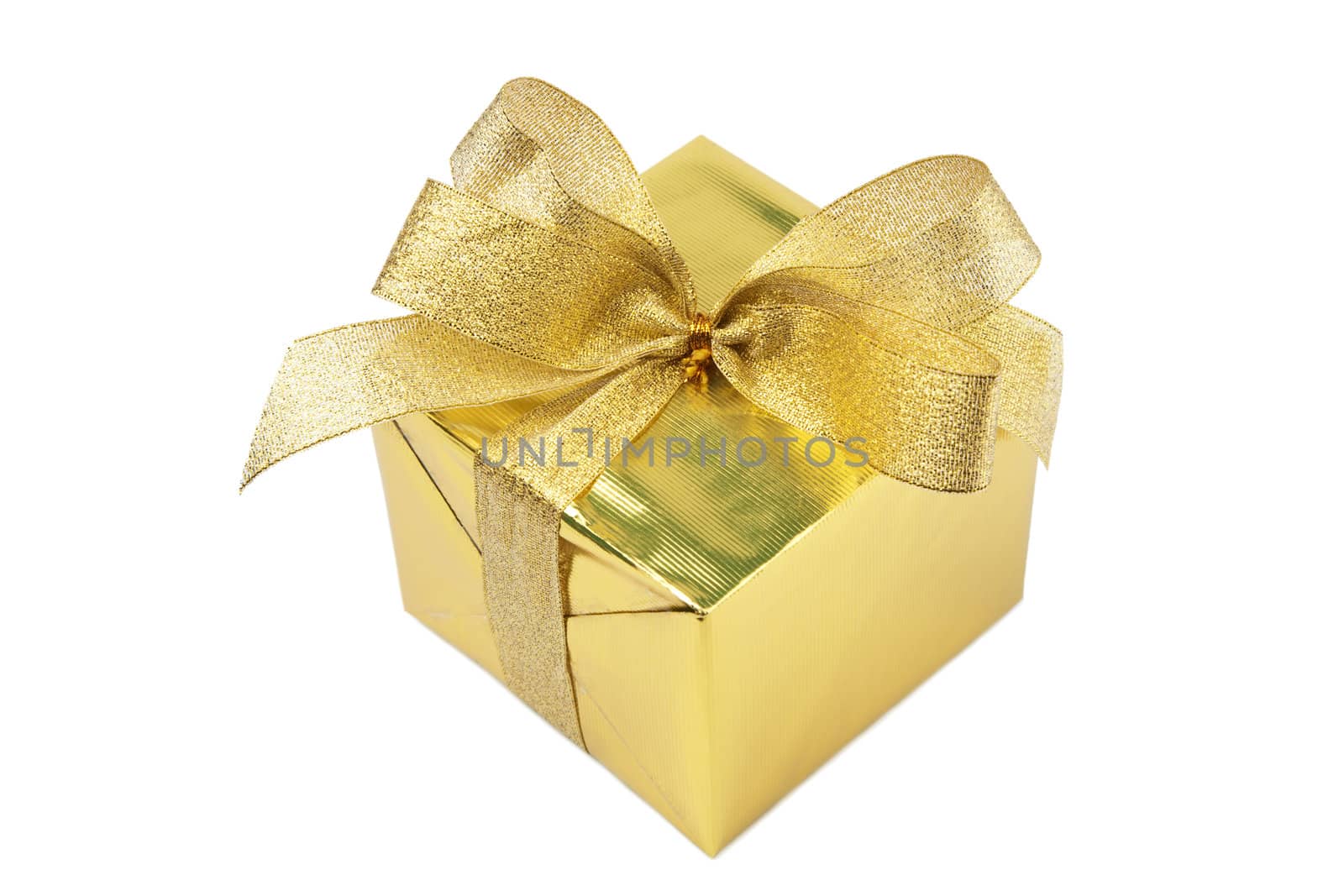 golden gift box with bow isolated
