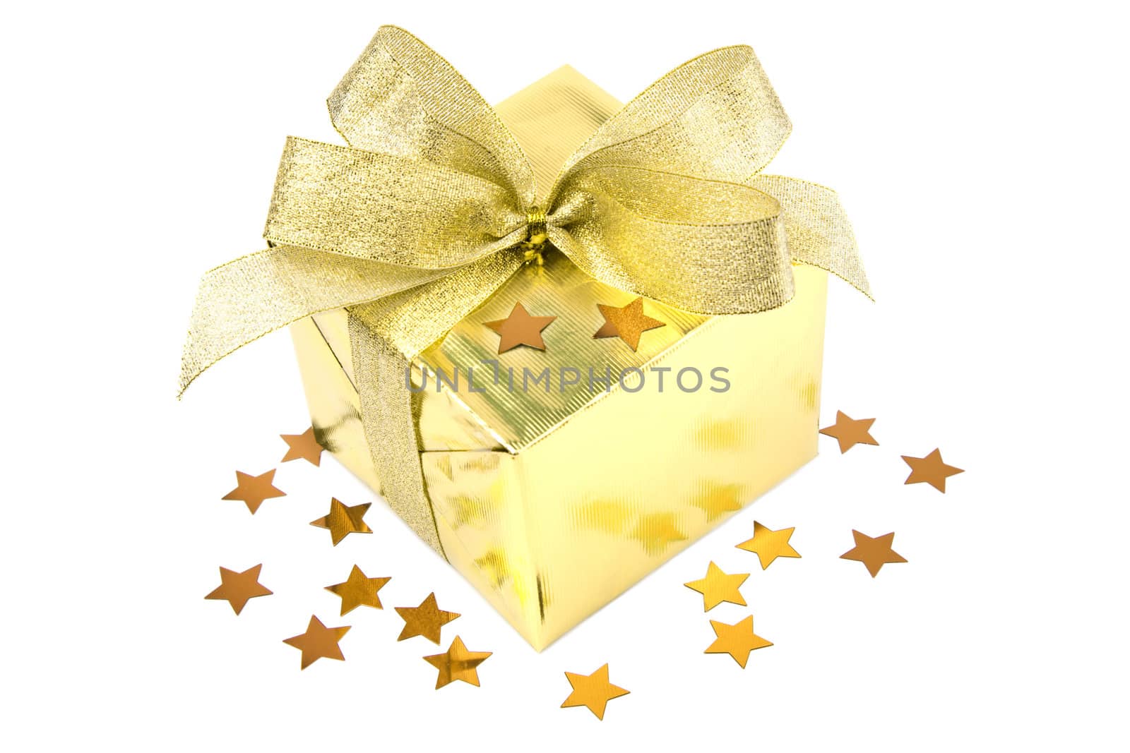 golden gift box with bow isolated