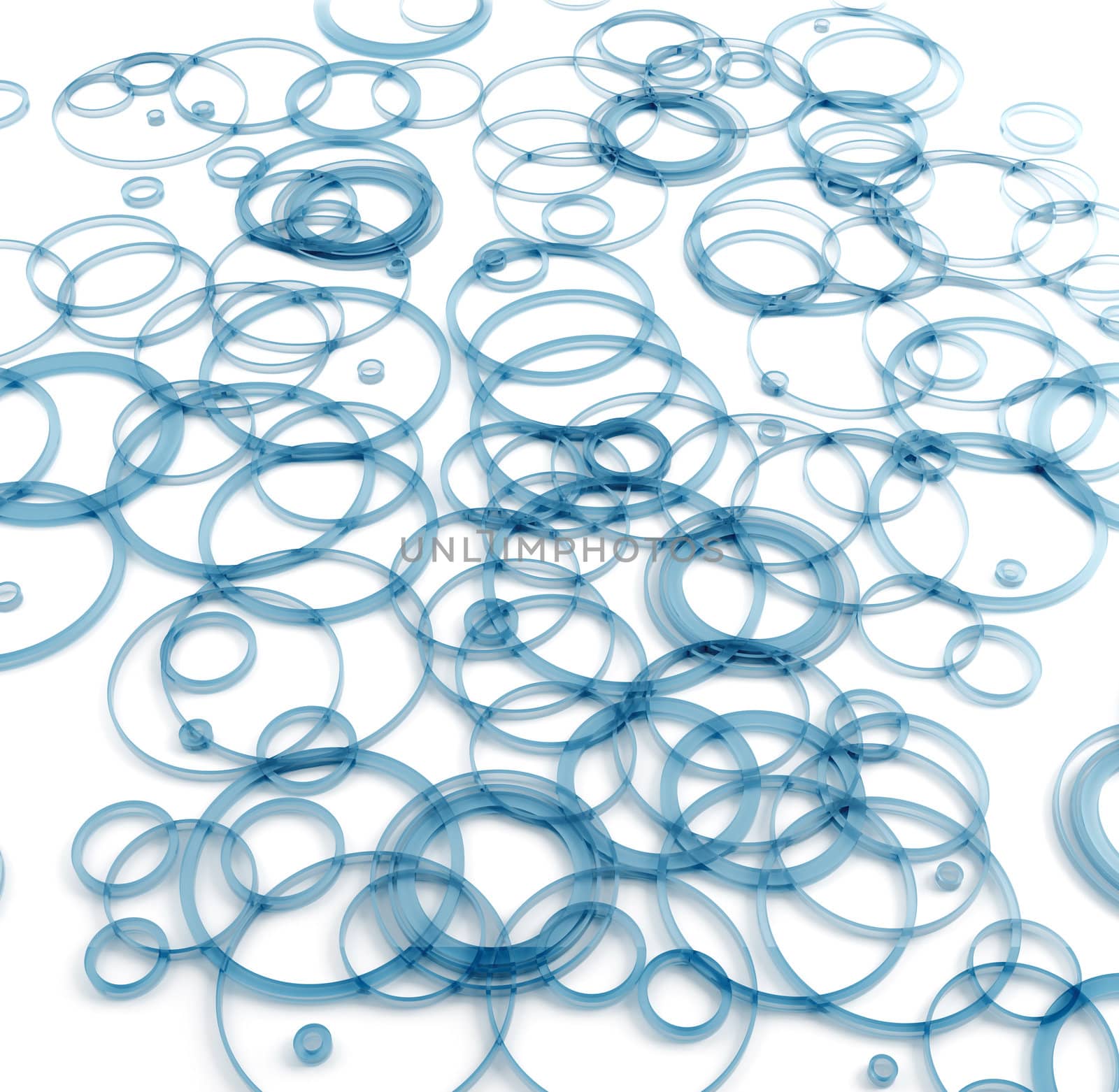 Abstract translucent blue circles on a white background