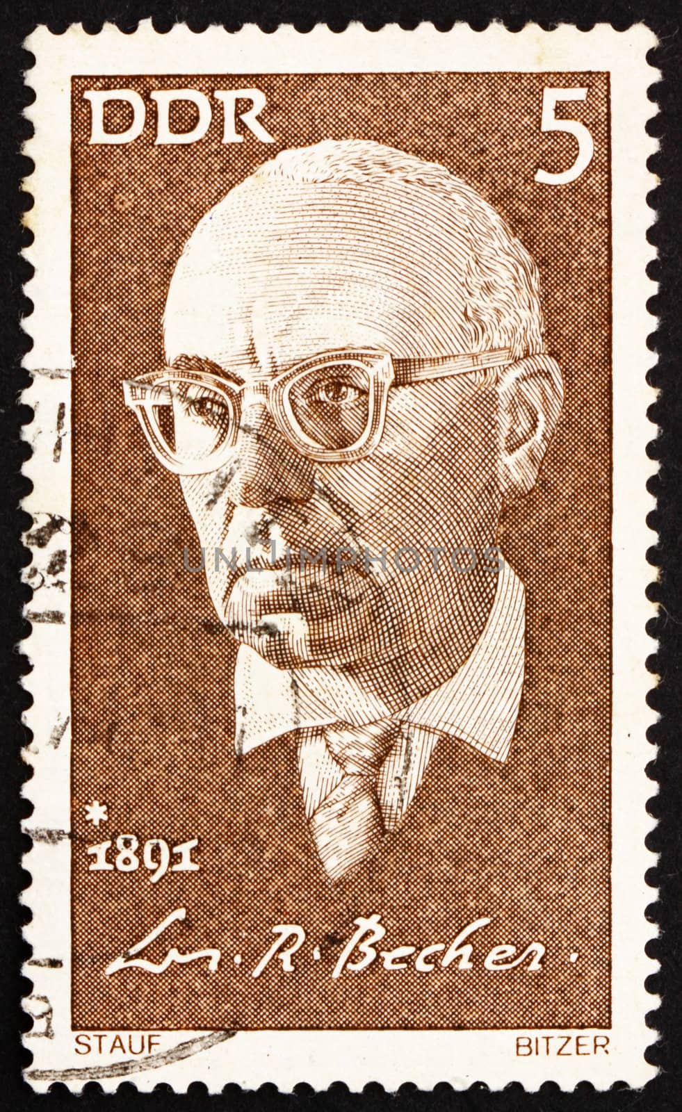 GDR - CIRCA 1971: a stamp printed in GDR shows Johannes R. Becher, Politician, Novelist and Poet, circa 1971