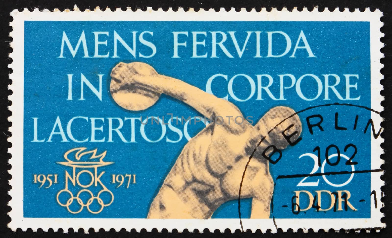 GDR - CIRCA 1971: a stamp printed in GDR shows Discobolus, A Fiery Spirit in a Muscular Body, circa 1971