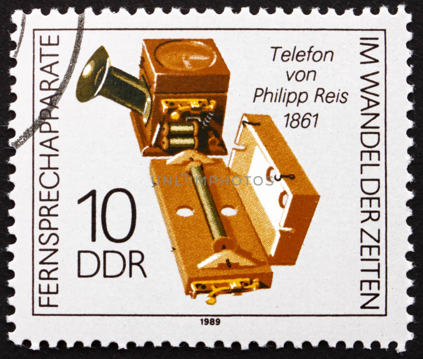 GDR - CIRCA 1989: a stamp printed in GDR shows Telephone of Philipp Reis, 1861, circa 1989