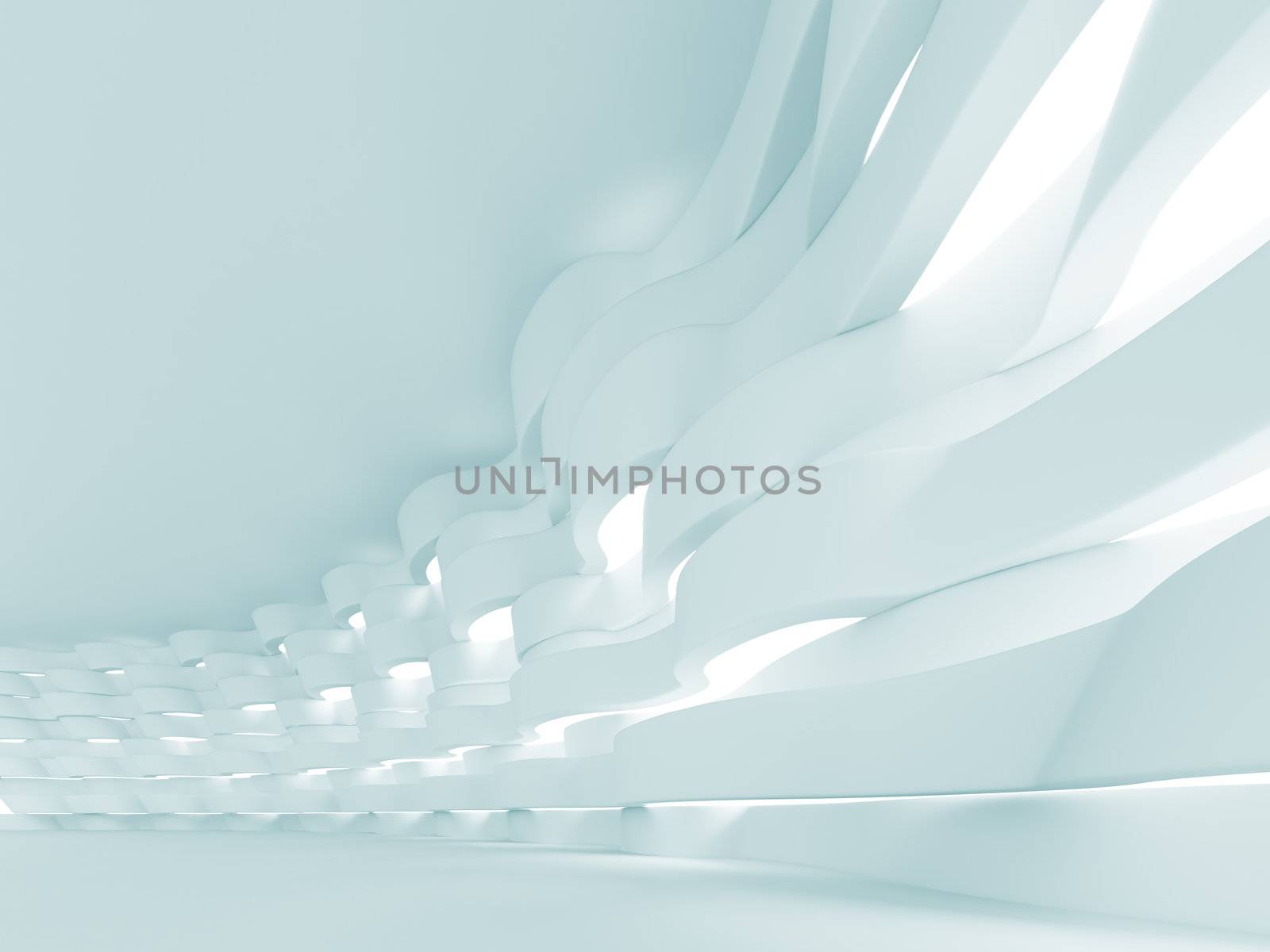 3d Illustration of Blue Futuristic Interior Background