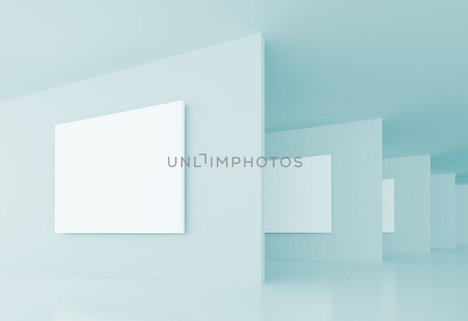 3d Illustration of Blue Gallery Interior Background