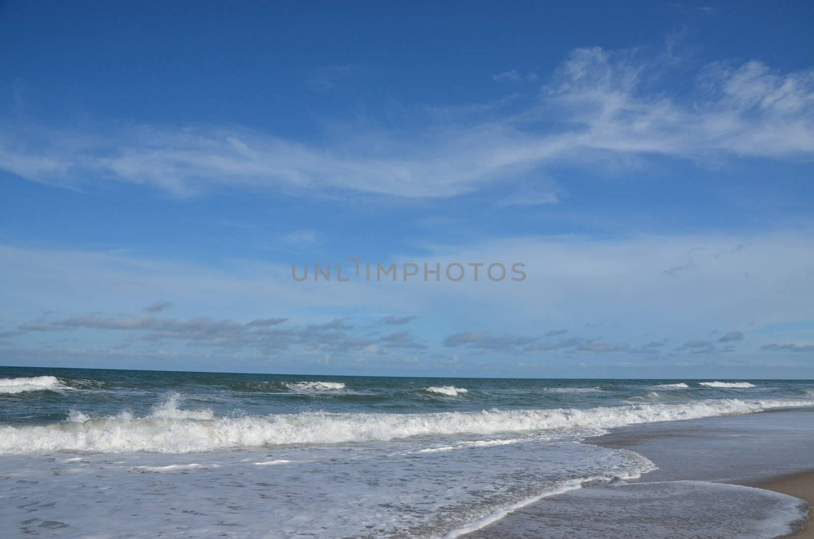 A view of the ocean waves in North Carolina during the summer