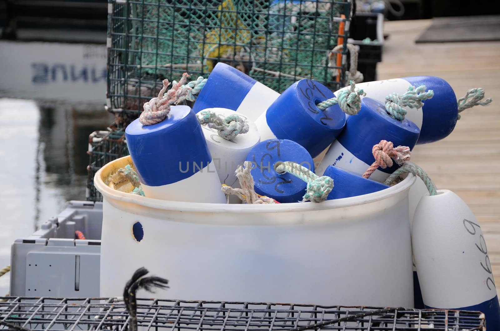 Bouys for marking traps on a lobster boat