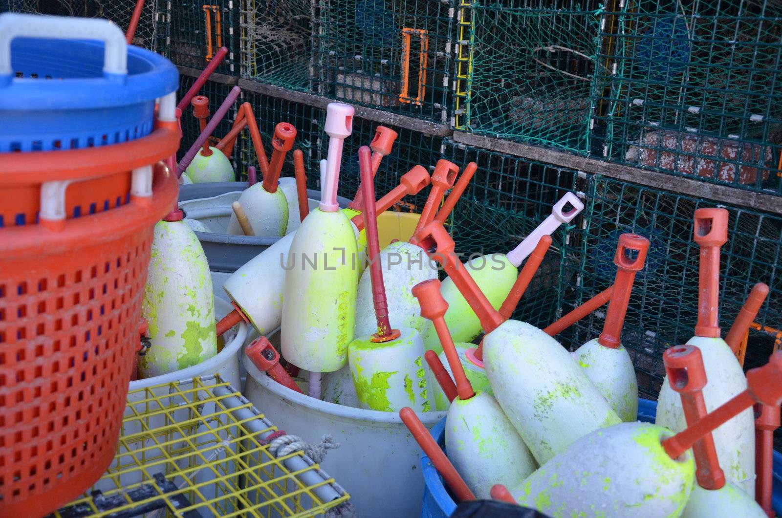 Bouys for marking traps on a lobster boat