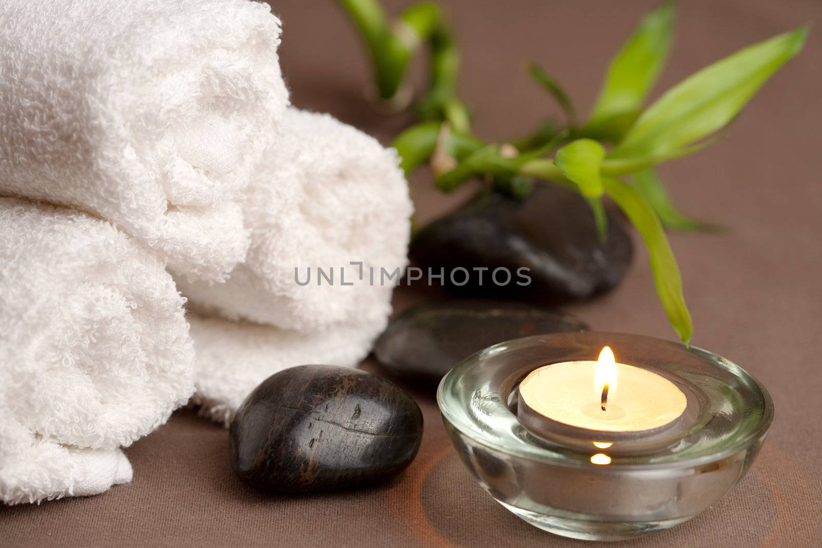 spa stones and towels