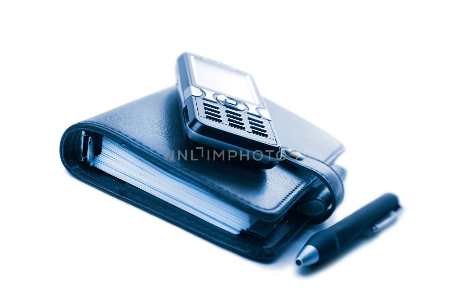 organizer and mobile phone isolated