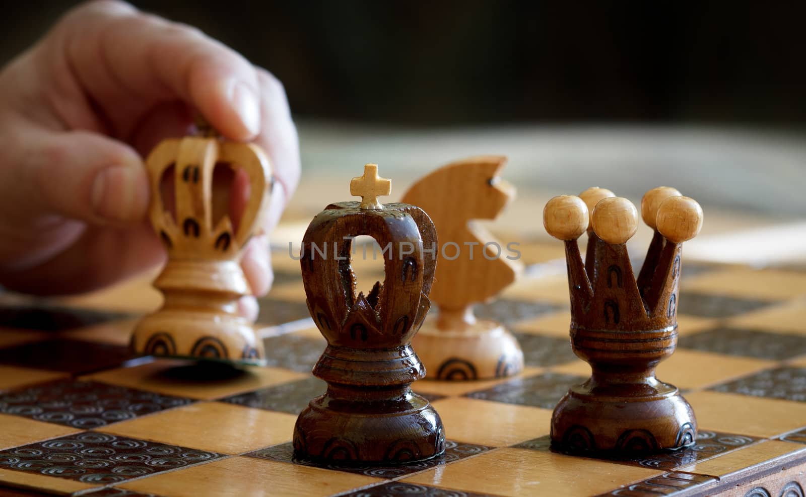chess play with focus to black king in front by artush