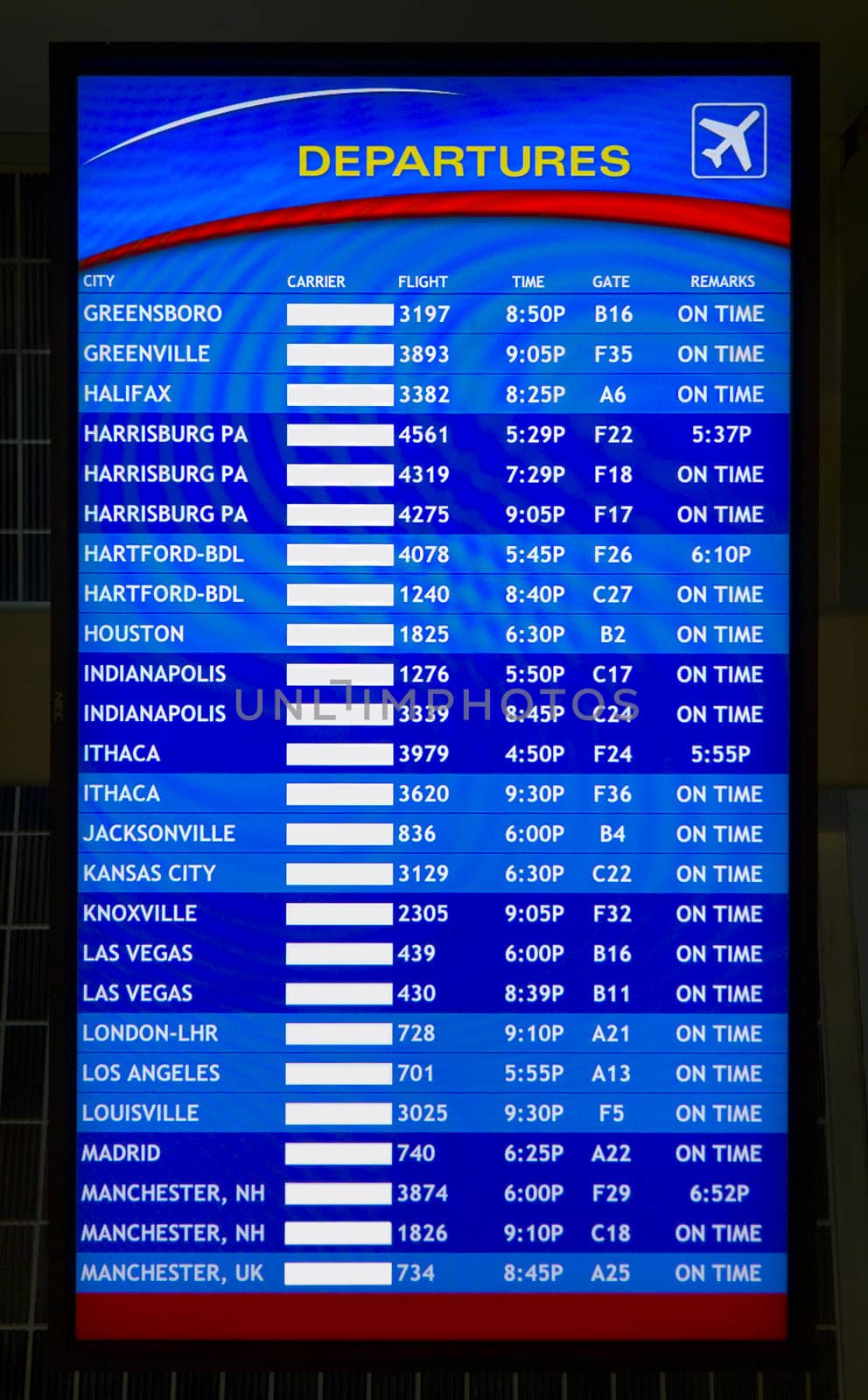 Airport arrival/departure sign