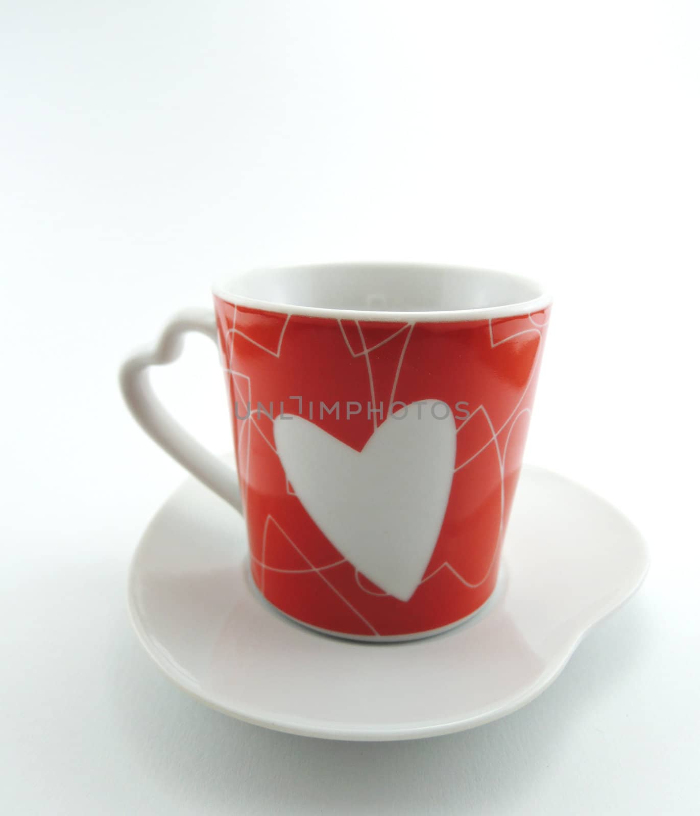 Cup with red heart for coffee
