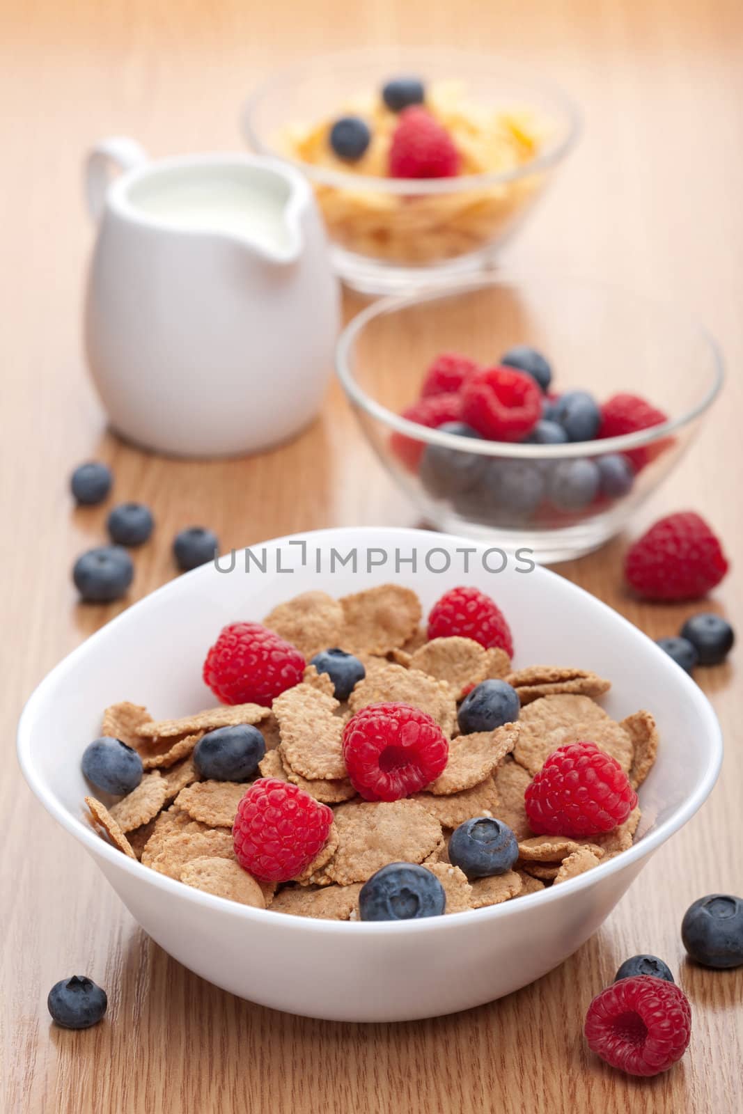 cornflakes with fresh berries for breakfast