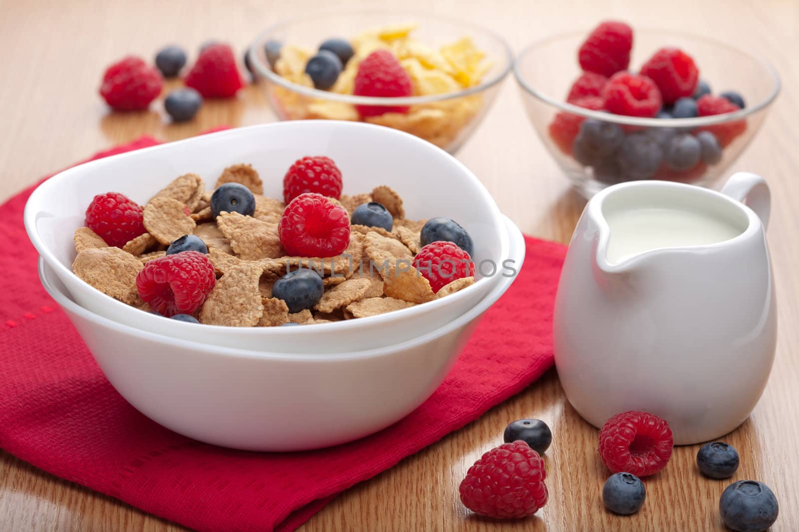 cornflakes with fresh berries for breakfast 