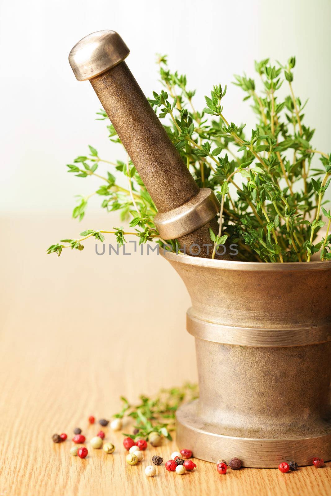 mortar with herbs