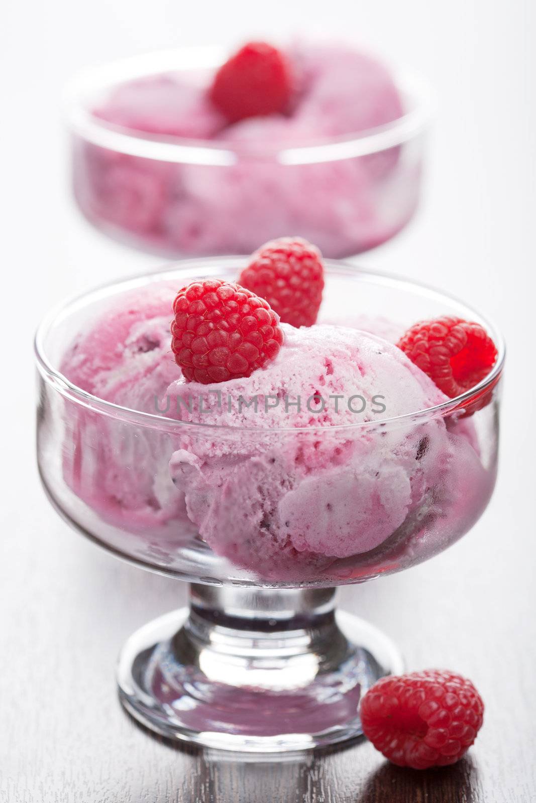 ice cream with fresh raspberries
