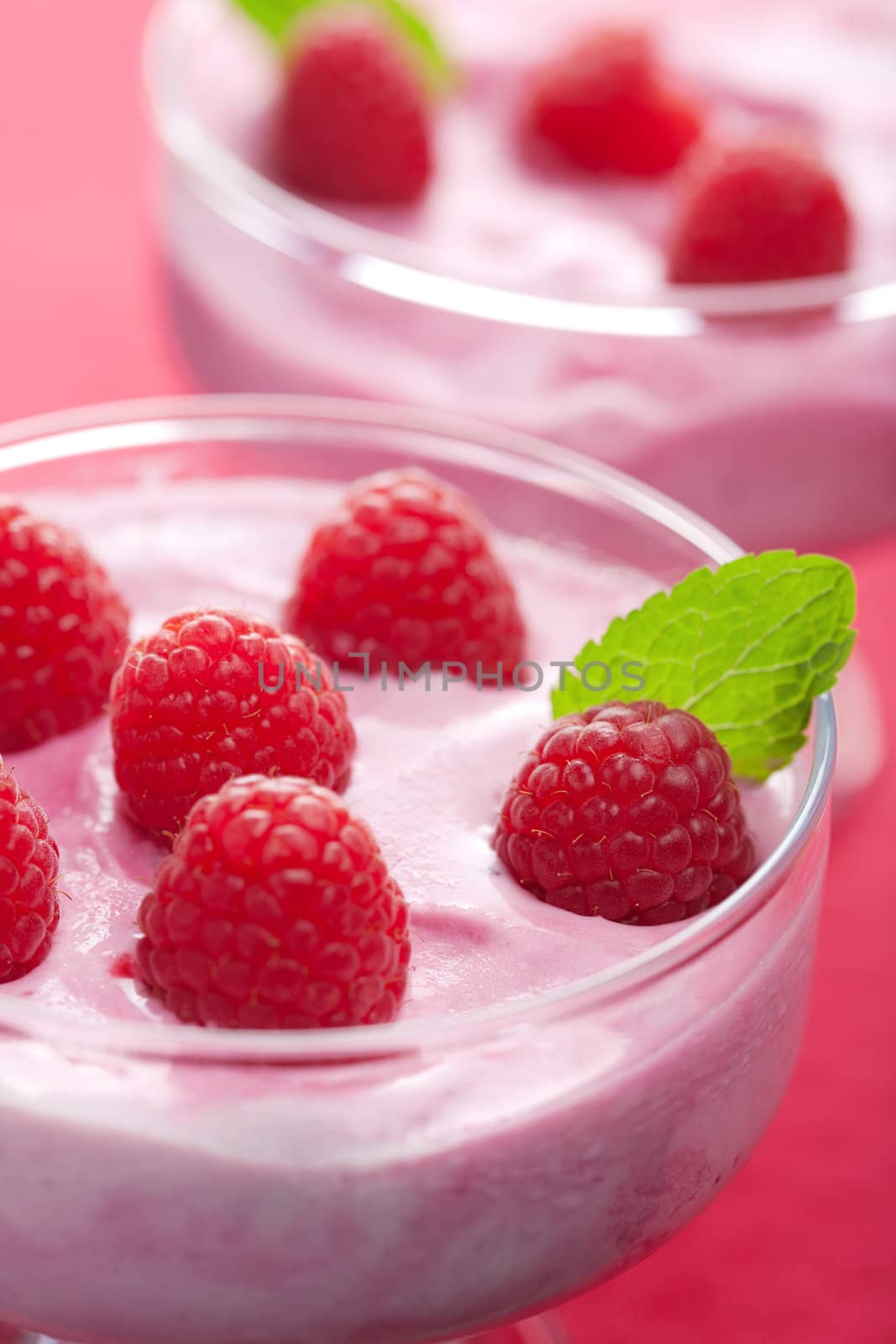 dessert with fresh raspberries