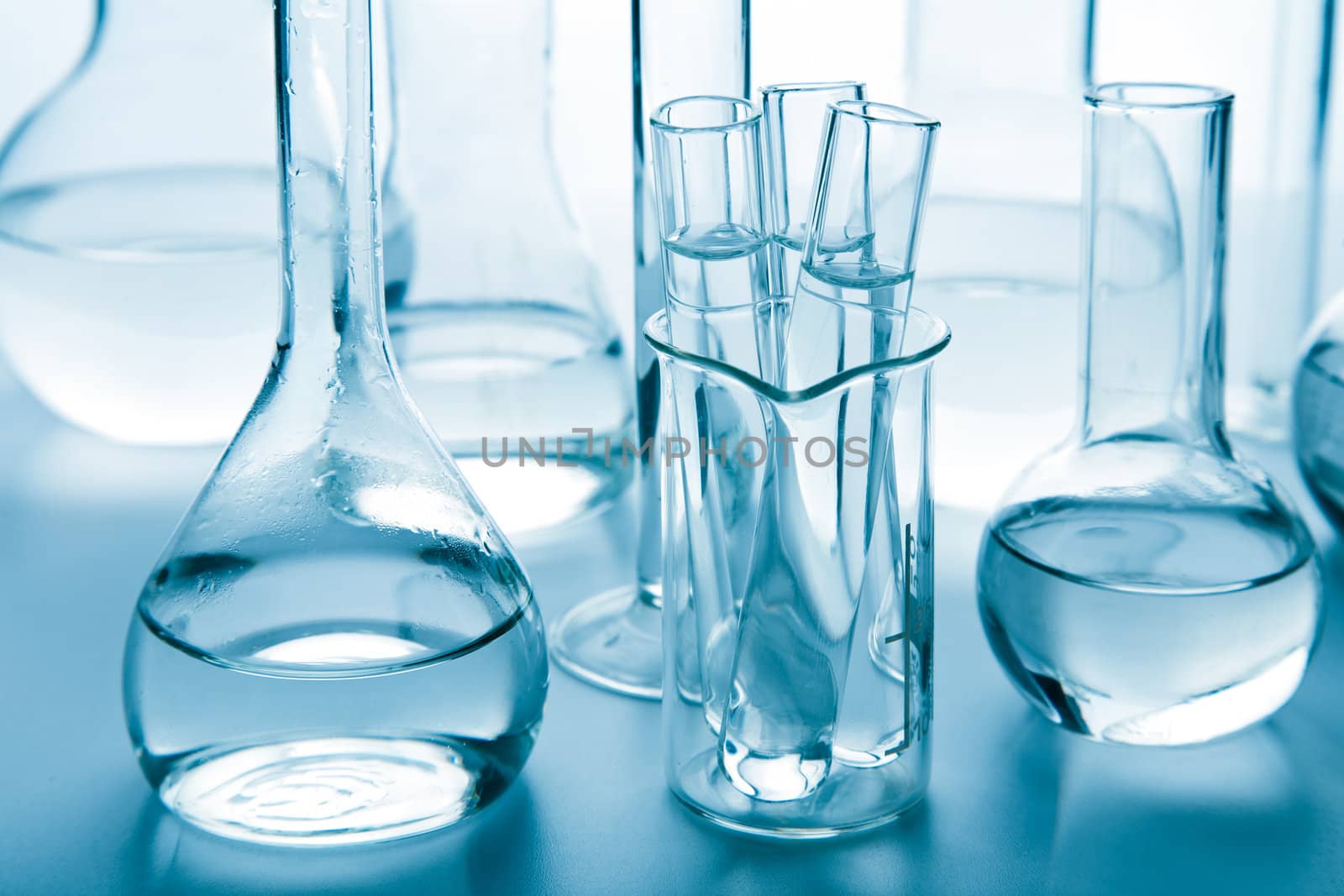 laboratory glassware toned blue