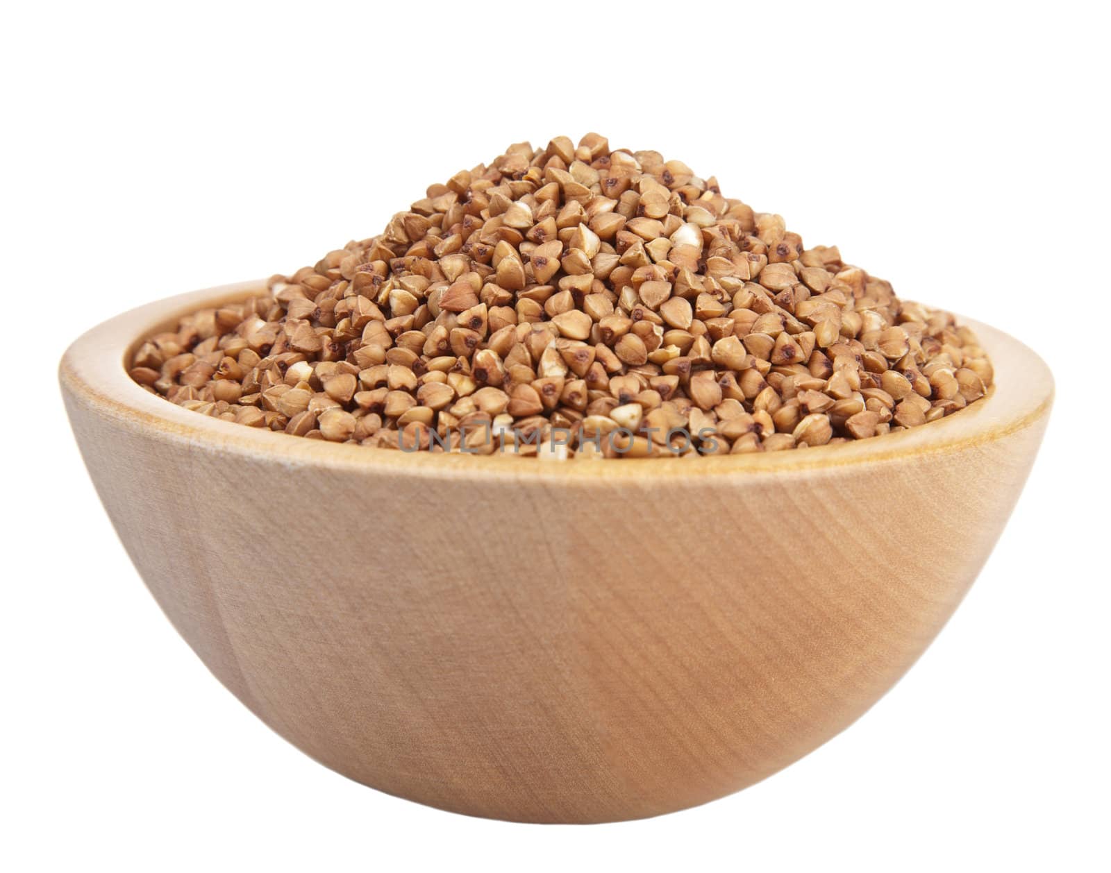 raw buckwheat in bowl isolated