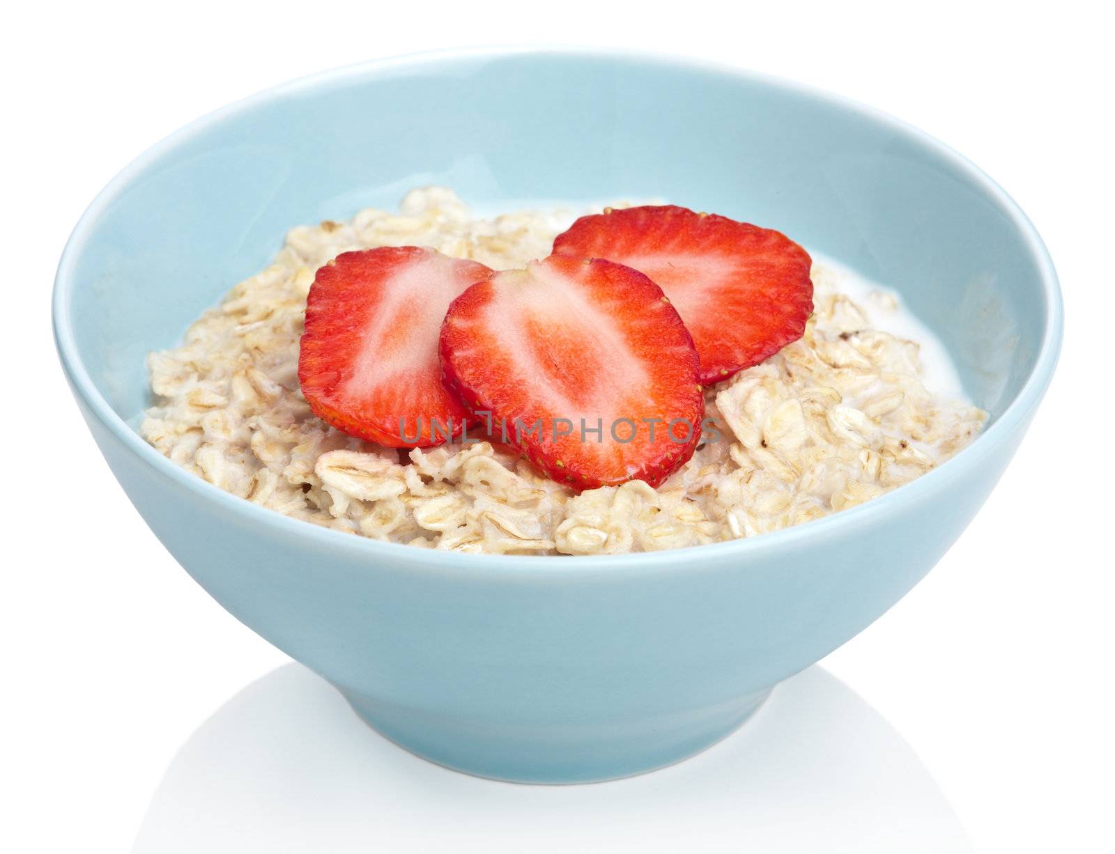 porridge with fresh strawberry isolated