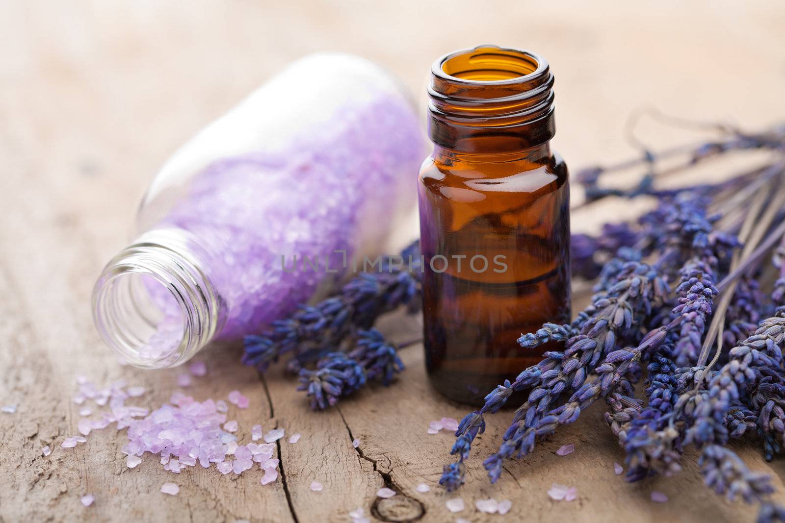 essential oil and lavender flowers 