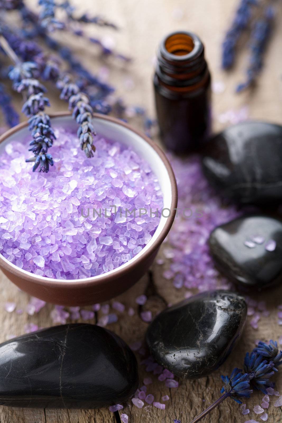 herbal salt lavender and spa stones