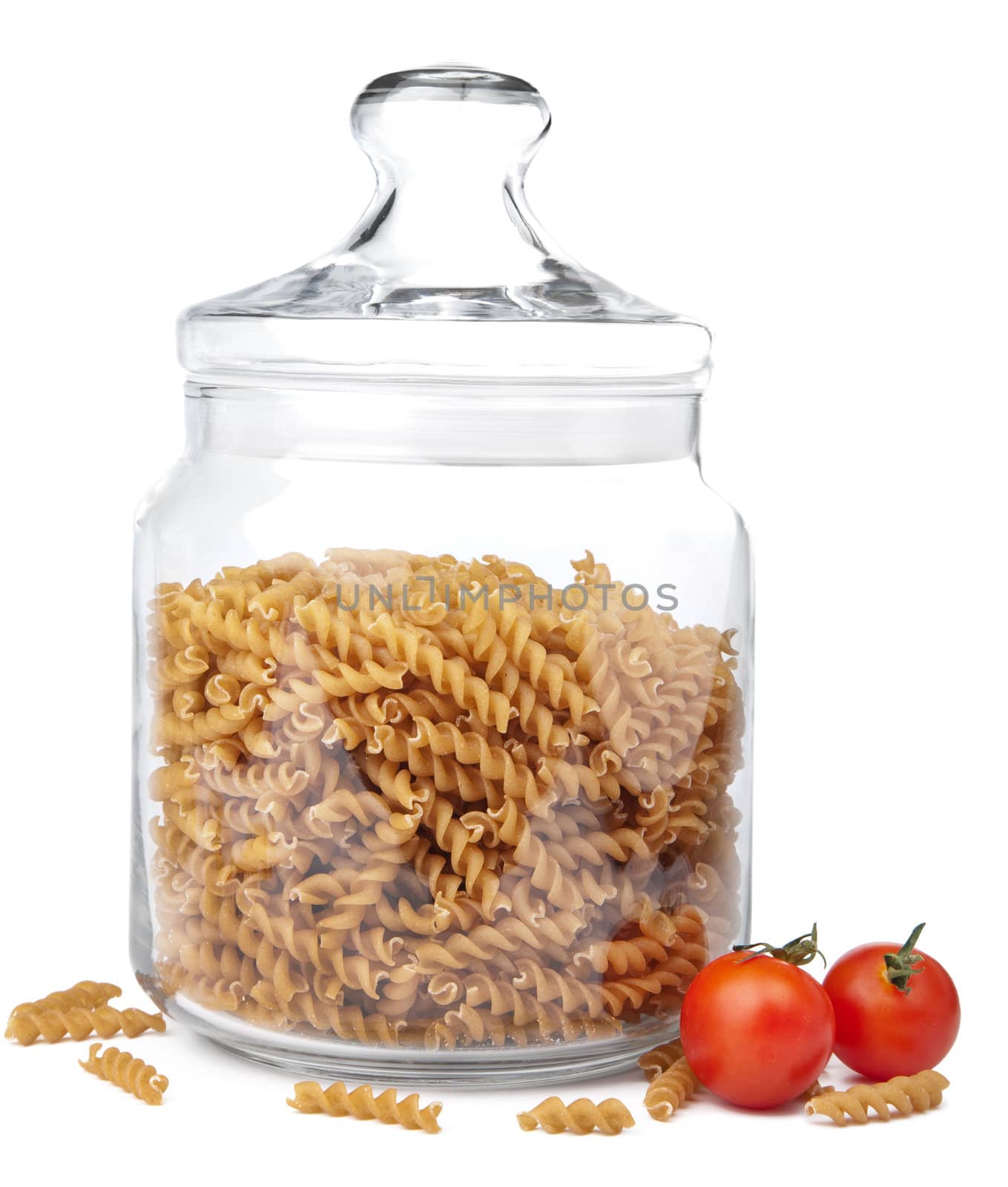 raw pasta in jar isolated