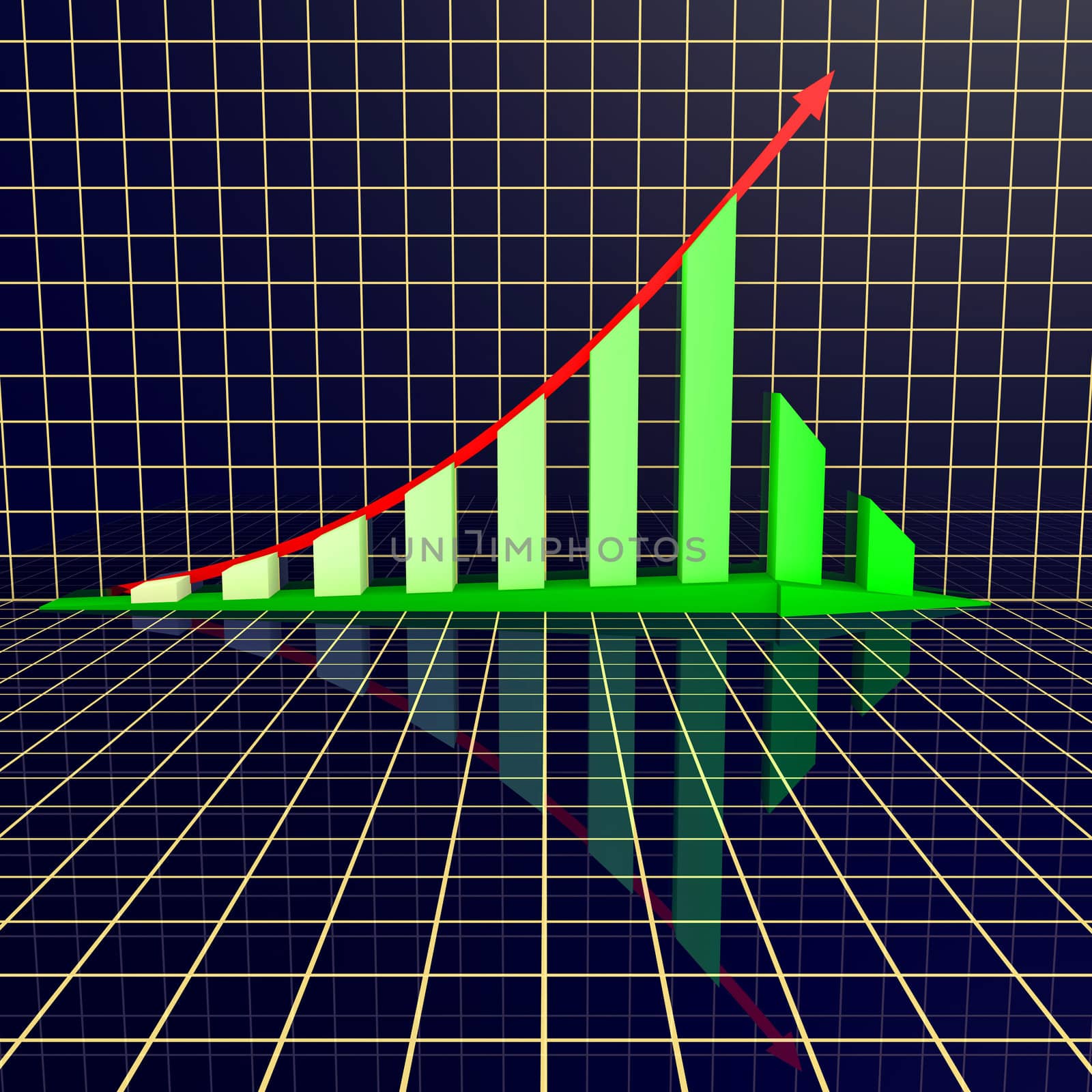 Arrowed business chart over grid